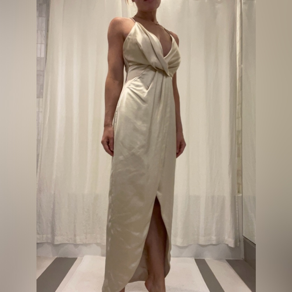 Fame & Partners gold silk cocktail dress